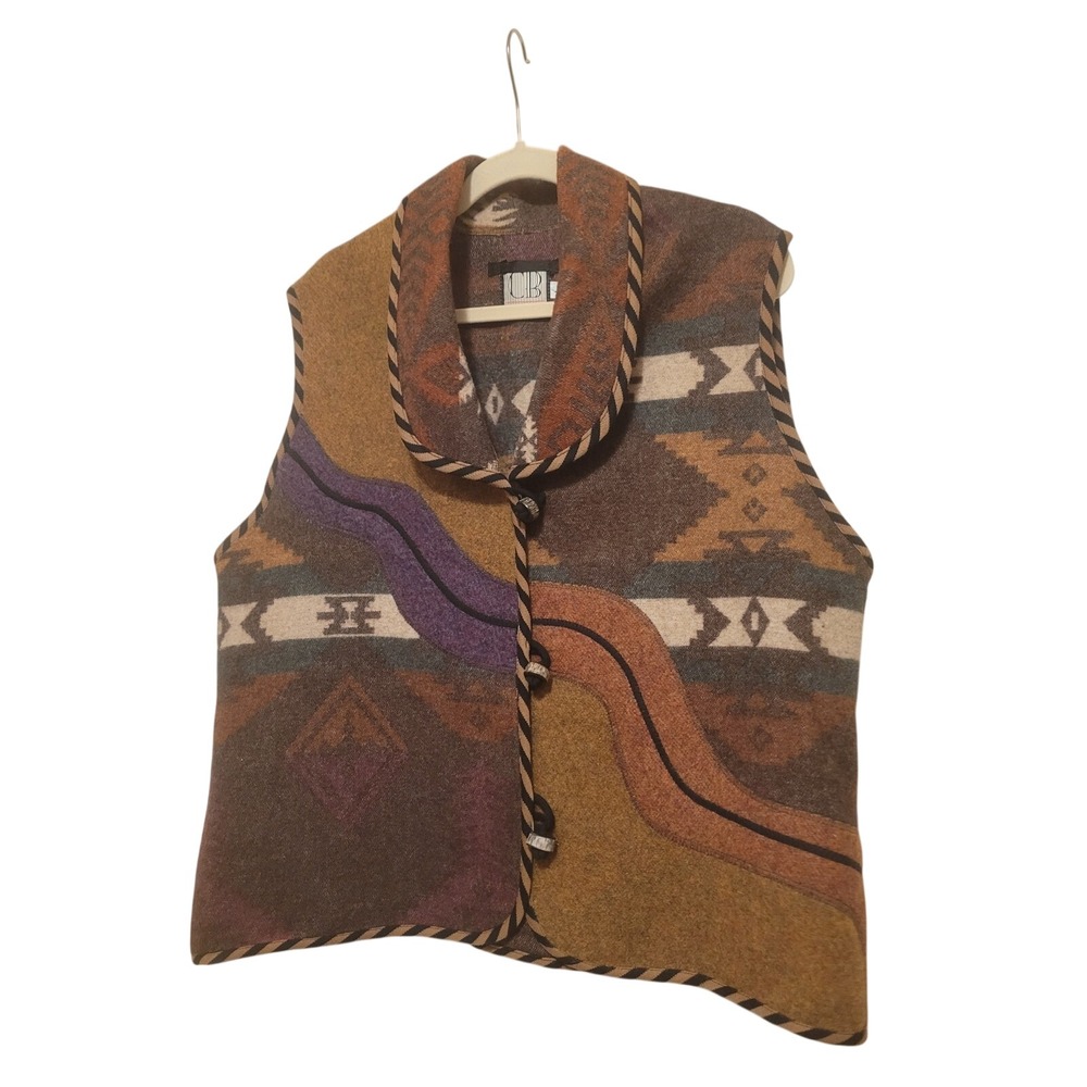 CB Wraps by Canvasbacks Wool Blend Southwestern Geometric Vest Brown Large USA
